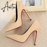 Aiertu Thin heels pointed toe spring and autumn Pumps new nude color pointed women's shoes are sexy and high heels Aiertu
