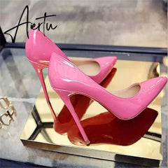 Aiertu Thin heels pointed toe spring and autumn Pumps new nude color pointed women's shoes are sexy and high heels Aiertu