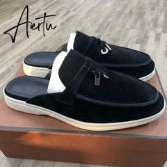 Aiertu Top Quality LP Summer New Round Head Flat Slippers Pendant Ladies Fashion Comfortable Lok Fu Wool Casual Women Sandals Aiertu