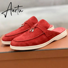 Aiertu Top Quality LP Summer New Round Head Flat Slippers Pendant Ladies Fashion Comfortable Lok Fu Wool Casual Women Sandals Aiertu