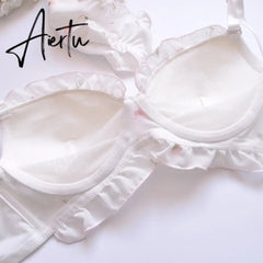 Aiertu Two-color Water-soluble Lingerie Embroidery Film Cup Bralette No Steel Ring Fresh and Girly Cute Gather Underwear Bra Set Aiertu