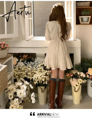Aiertu Two Piece Autumn New Sweet Slim Dress Woman Ladies Elegant Loose Fashion Women Dress Chicly Street Apricot A-line Dresses Aiertu