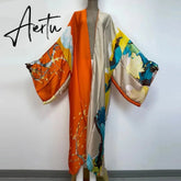Aiertu verano Women sukienka Print Long Sleeve Cardigan Female Blouse Loose Casual beach Cover Up boho dress party kaftan Aiertu