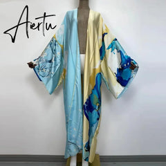 Aiertu verano Women sukienka Print Long Sleeve Cardigan Female Blouse Loose Casual beach Cover Up boho dress party kaftan Aiertu