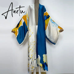 Aiertu verano Women sukienka Print Long Sleeve Cardigan Female Blouse Loose Casual beach Cover Up boho dress party kaftan Aiertu
