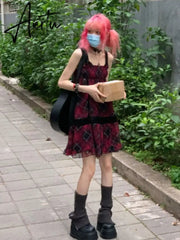 Aiertu Vestidos De Mujer Japanese Dresses for Women Streetwear Punk Floral Harajuku Dress Bandage Lace Sweet Summer Robe Femme Aiertu