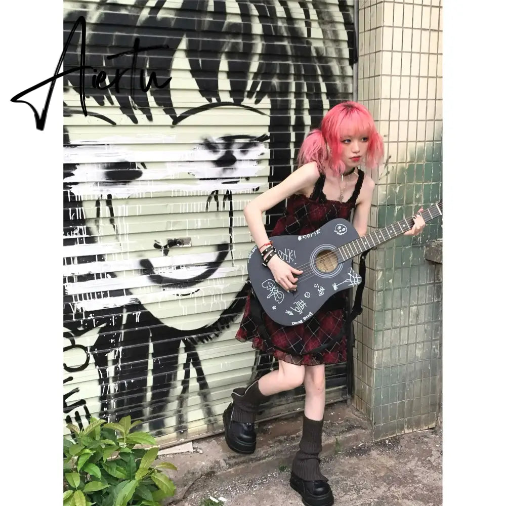 Aiertu Vestidos De Mujer Japanese Dresses for Women Streetwear Punk Floral Harajuku Dress Bandage Lace Sweet Summer Robe Femme Aiertu