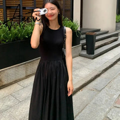 Aiertu Vintage Black Midi Dress Knitting Wedding Dresses for Women Clothing O Neck Office Lady Casual Pockets Women's Clothing Aiertu