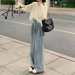 Aiertu Vintage Blue baggy Jeans Women Korean High Wiast Loose Denim Wide Leg Pants Woman Autumn Winter Streetwear Trousers Aiertu