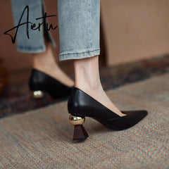 Aiertu Vintage Bride Heels Shoes Woman Heels Spring Genuine Leather High Heels Pumps for Women Party Basic Women Shoes Shoes Women Aiertu