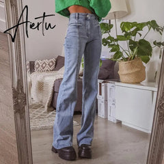 Aiertu Vintage High Waist Jeans Woman Casual Elegant Long Trousers Ladies High Street Autumn Fashion Denim Pants Capris Aiertu