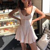 Aiertu Vintage Ladies Dresses Beach Ruffle Yellow Casual Mini Sexy Dress Vestidos Bohemian Elegant Summer Dress Aiertu
