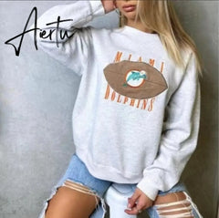 Aiertu Vintage Letter Print Autumn New Thin Crewneck Sweatshirt Women Fashion Tops Loose Long Sleeve Casual Girl Plus Size French Style Aiertu