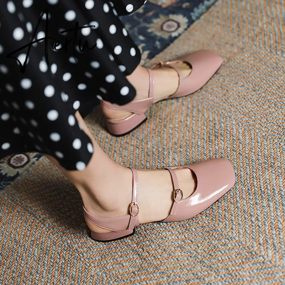 Aiertu Vintage Square Toe Buckle Band Mary Jane Flats Women Casual Loafers Flat Shoes Woman Ballerina Slip On Shallow Solid Moccasins Aiertu
