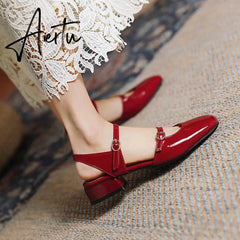 Aiertu Vintage Square Toe Buckle Band Mary Jane Flats Women Casual Loafers Flat Shoes Woman Ballerina Slip On Shallow Solid Moccasins Aiertu