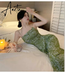 Aiertu Vintage Suspender Spring Summer New Lady Long Dress Female Slash Neck Sleeveless Sweet Slim Spaghetti Strap Women's Dress Aiertu