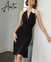 Aiertu Vintage Vest Dress For Women V Neck Sleeveless Backless Patchwork Colorblock Mini Dresses Female Summer Clothing Aiertu