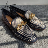 Aiertu Weaves Shoes Women Spring Autumn Genuine Leather Loafers Hollow Flats Metal Decoration Designer Shoes Slip-on Zapatillas Mujer Aiertu