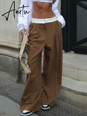 Aiertu Weekeep Streetwear Baggy Suit Pants Vintage Patchwork Low Rise Straight Casual Pants Korean Fashion Women Capris Jogging Trouser Aiertu