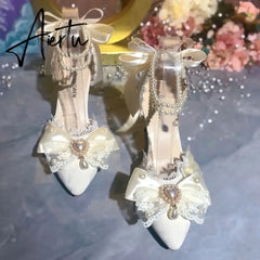 Aiertu White Bridal Shoe Wedding Shoes for Women Luxury Designer Mary Jane Elegant Woman Heeled Shoes Designer Heels Y2k Style Shoes Aiertu