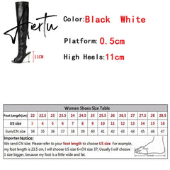 Aiertu White Leather Thigh High Over The Knee Boots Sexy Open Toe Stripper Heels Booties Fashion Zip Motorcycle Shoes Women Pumps Aiertu
