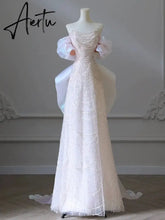 Aiertu White Luxury Senior Evening Dresses Bow Strapless Beading Off The Shoulder Shiny Sequin Cockital Host Party Evening Prom Gown Aiertu