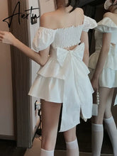 Aiertu White Sexy Backless Mini Dress Women Korean Fashion Casual Elegant Party Dress Female Ruffle Kawaii Lolita Party Y2k Dress Aiertu