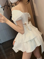Aiertu White Sexy Backless Mini Dress Women Korean Fashion Casual Elegant Party Dress Female Ruffle Kawaii Lolita Party Y2k Dress Aiertu