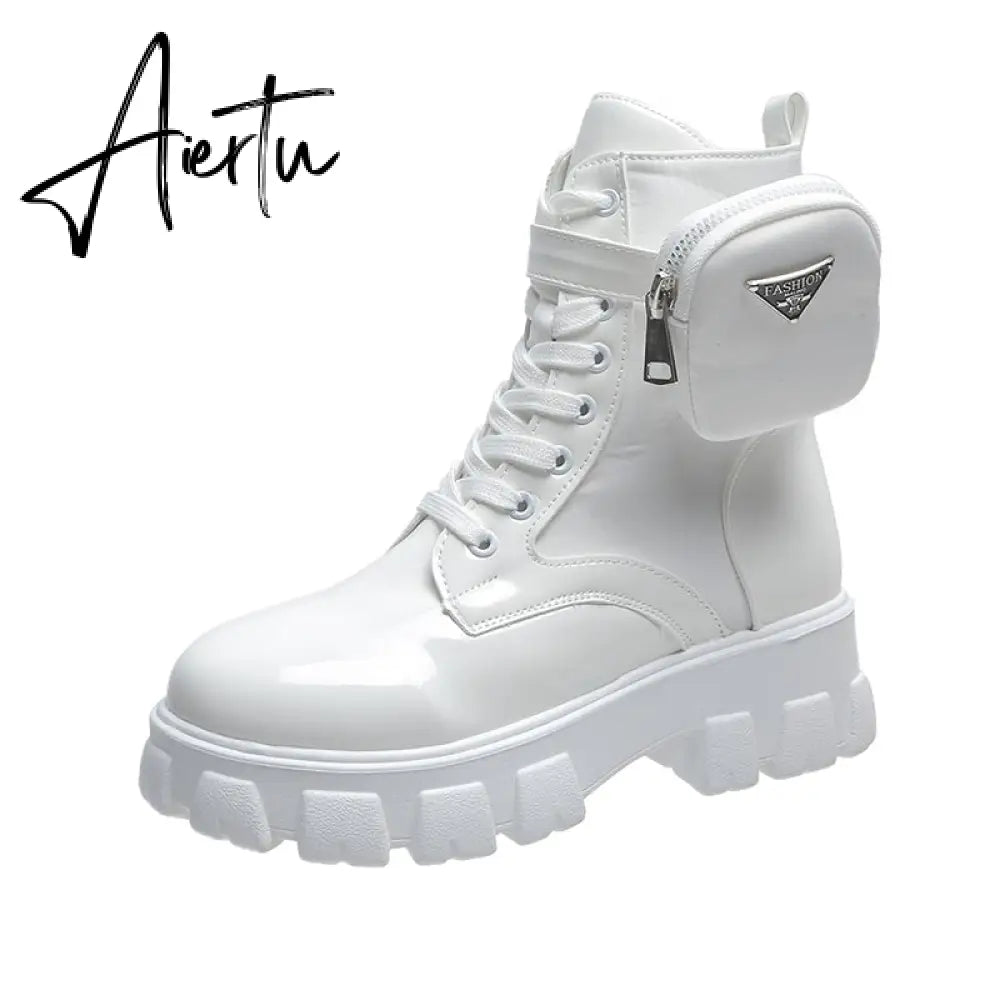 Aiertu Winter Buckle Ankel Boots Women Punk Female Platform Boots Wedges High Heels PU Women Boots Botas Mujer Plus Size Shoes Aiertu