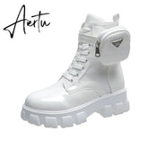 Aiertu Winter Buckle Ankel Boots Women Punk Female Platform Boots Wedges High Heels PU Women Boots Botas Mujer Plus Size Shoes Aiertu