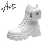 Aiertu Winter Buckle Ankel Boots Women Punk Female Platform Boots Wedges High Heels PU Women Boots Botas Mujer Plus Size Shoes Aiertu