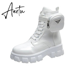 Aiertu Winter Buckle Ankel Boots Women Punk Female Platform Boots Wedges High Heels PU Women Boots Botas Mujer Plus Size Shoes Aiertu