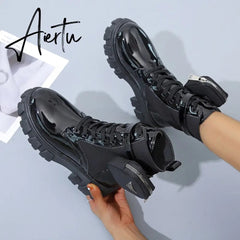 Aiertu Winter Buckle Ankel Boots Women Punk Female Platform Boots Wedges High Heels PU Women Boots Botas Mujer Plus Size Shoes Aiertu