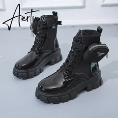 Aiertu Winter Buckle Ankel Boots Women Punk Female Platform Boots Wedges High Heels PU Women Boots Botas Mujer Plus Size Shoes Aiertu
