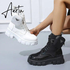 Aiertu Winter Buckle Ankel Boots Women Punk Female Platform Boots Wedges High Heels PU Women Boots Botas Mujer Plus Size Shoes Aiertu