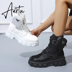 Aiertu Winter Buckle Ankel Boots Women Punk Female Platform Boots Wedges High Heels PU Women Boots Botas Mujer Plus Size Shoes Aiertu