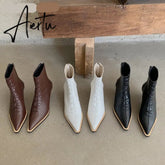 Aiertu Winter Designer Women Lace Up Ankle Boots Thin High Heel Pointed Toe Short Boot Shoes Ladies Dress Pumps Chelsea Aiertu