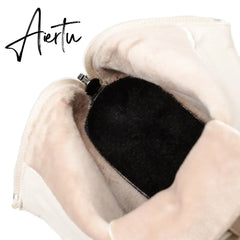 Aiertu women Ankle boots PU Leather 35-39 feet length boots for women Round Toe Chelsea boots high heel boots AB784 Aiertu
