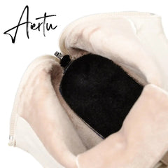 Aiertu women Ankle boots PU Leather 35-39 feet length boots for women Round Toe Chelsea boots high heel boots AB784 Aiertu