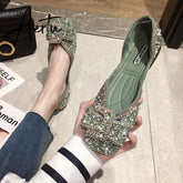 Aiertu Women Ballet Flats Bling Crystal Diamond Dress Flats Ladies Bow Sequins Single Shoes Rhinestone Glitter Square Toe Size 43 Aiertu