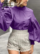 Aiertu Women Big Lantern Sleeve White Shirt Elegant Streetwear Party Blouse Fashion Stand Collar Casual Loose Blusas Tops Aiertu