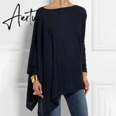 Aiertu Women Causal Long Sleeve Tops Cotton Blouse Spring Fall Loose Lrregular Big Size Female Solid Sweatshirt O-Neck Pullover Aiertu