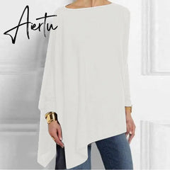 Aiertu Women Causal Long Sleeve Tops Cotton Blouse Spring Fall Loose Lrregular Big Size Female Solid Sweatshirt O-Neck Pullover Aiertu