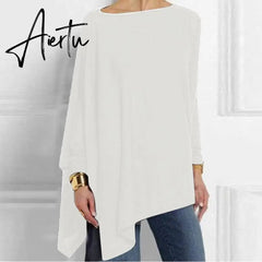 Aiertu Women Causal Long Sleeve Tops Cotton Blouse Spring Fall Loose Lrregular Big Size Female Solid Sweatshirt O-Neck Pullover Aiertu