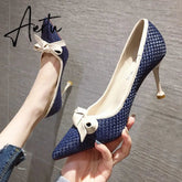 Aiertu Women Cute Blue Comfortable Office High Heel Shoes Lady fashion Sweet Spring Slip On High Heel Pumps Mujer Tacones Altos E273 Aiertu
