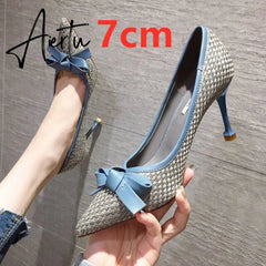 Aiertu Women Cute Blue Comfortable Office High Heel Shoes Lady fashion Sweet Spring Slip On High Heel Pumps Mujer Tacones Altos E273 Aiertu