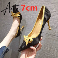 Aiertu Women Cute Blue Comfortable Office High Heel Shoes Lady fashion Sweet Spring Slip On High Heel Pumps Mujer Tacones Altos E273 Aiertu