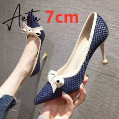 Aiertu Women Cute Blue Comfortable Office High Heel Shoes Lady fashion Sweet Spring Slip On High Heel Pumps Mujer Tacones Altos E273 Aiertu