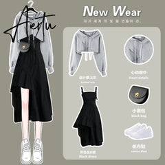 Aiertu Women Dress Suit Autumn New Temperament Dress Design Sense Niche Strap Skirt Two-piece Sets Elegant Sweet Girl Streetwear Aiertu