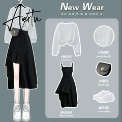 Aiertu Women Dress Suit Autumn New Temperament Dress Design Sense Niche Strap Skirt Two-piece Sets Elegant Sweet Girl Streetwear Aiertu